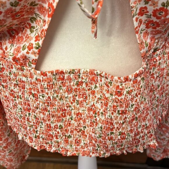 Lush coral floral Fremont puff sleeve smock blouse Size XL New - Picture 7 of 11
